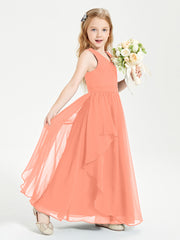 Boho Sleeveless Chiffon Junior Bridesmaid Dresses V-neck Sunset