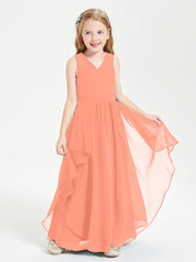 Boho Sleeveless Chiffon Junior Bridesmaid Dresses V-neck Sunset
