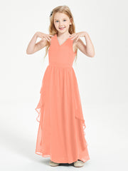 Boho Sleeveless Chiffon Junior Bridesmaid Dresses V-neck Sunset