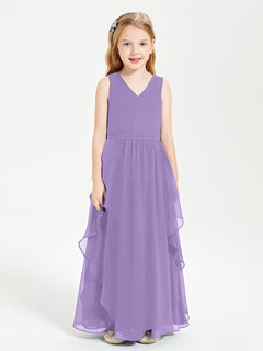 Boho Sleeveless Chiffon Junior Bridesmaid Dresses V-neck Tahiti