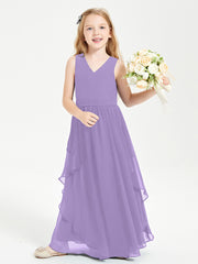 Boho Sleeveless Chiffon Junior Bridesmaid Dresses V-neck Tahiti