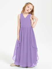 Boho Sleeveless Chiffon Junior Bridesmaid Dresses V-neck Tahiti