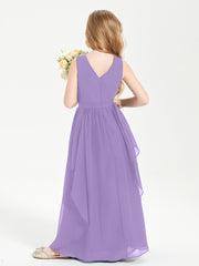Boho Sleeveless Chiffon Junior Bridesmaid Dresses V-neck Tahiti