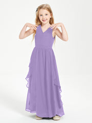 Boho Sleeveless Chiffon Junior Bridesmaid Dresses V-neck Tahiti