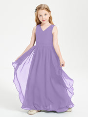 Boho Sleeveless Chiffon Junior Bridesmaid Dresses V-neck Tahiti