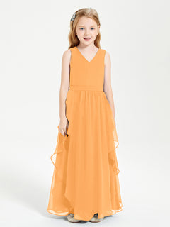 Boho Sleeveless Chiffon Junior Bridesmaid Dresses V-neck Tangerine