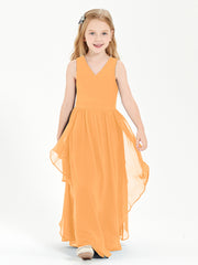 Boho Sleeveless Chiffon Junior Bridesmaid Dresses V-neck Tangerine
