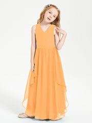 Boho Sleeveless Chiffon Junior Bridesmaid Dresses V-neck Tangerine
