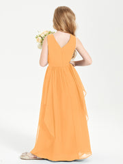 Boho Sleeveless Chiffon Junior Bridesmaid Dresses V-neck Tangerine