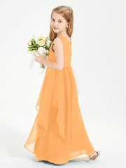 Boho Sleeveless Chiffon Junior Bridesmaid Dresses V-neck Tangerine