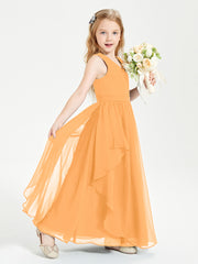 Boho Sleeveless Chiffon Junior Bridesmaid Dresses V-neck Tangerine