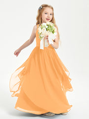 Boho Sleeveless Chiffon Junior Bridesmaid Dresses V-neck Tangerine