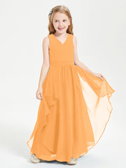 Boho Sleeveless Chiffon Junior Bridesmaid Dresses V-neck Tangerine