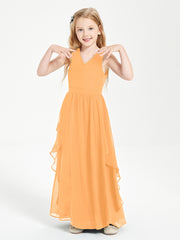 Boho Sleeveless Chiffon Junior Bridesmaid Dresses V-neck Tangerine