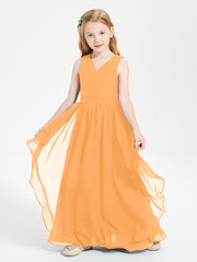 Boho Sleeveless Chiffon Junior Bridesmaid Dresses V-neck Tangerine