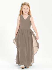 Boho Sleeveless Chiffon Junior Bridesmaid Dresses V-neck Taupe
