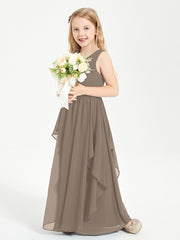 Boho Sleeveless Chiffon Junior Bridesmaid Dresses V-neck Taupe