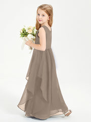 Boho Sleeveless Chiffon Junior Bridesmaid Dresses V-neck Taupe