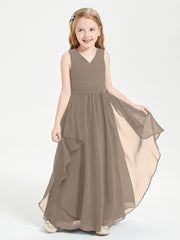 Boho Sleeveless Chiffon Junior Bridesmaid Dresses V-neck Taupe