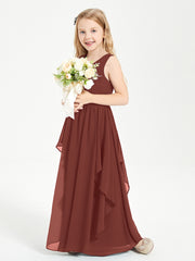 Boho Sleeveless Chiffon Junior Bridesmaid Dresses V-neck Terracotta