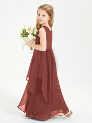 Boho Sleeveless Chiffon Junior Bridesmaid Dresses V-neck Terracotta