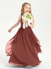 Boho Sleeveless Chiffon Junior Bridesmaid Dresses V-neck Terracotta