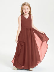 Boho Sleeveless Chiffon Junior Bridesmaid Dresses V-neck Terracotta