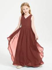 Boho Sleeveless Chiffon Junior Bridesmaid Dresses V-neck Terracotta