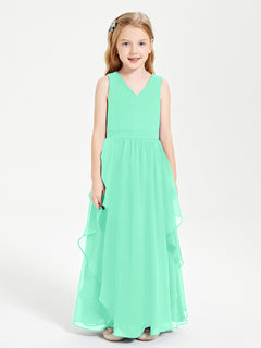 Boho Sleeveless Chiffon Junior Bridesmaid Dresses V-neck Turquoise