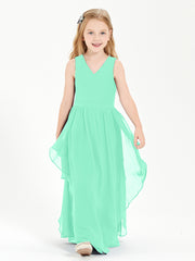 Boho Sleeveless Chiffon Junior Bridesmaid Dresses V-neck Turquoise