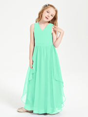 Boho Sleeveless Chiffon Junior Bridesmaid Dresses V-neck Turquoise
