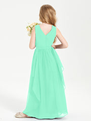 Boho Sleeveless Chiffon Junior Bridesmaid Dresses V-neck Turquoise