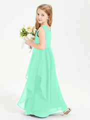 Boho Sleeveless Chiffon Junior Bridesmaid Dresses V-neck Turquoise