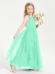Boho Sleeveless Chiffon Junior Bridesmaid Dresses V-neck Turquoise