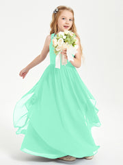 Boho Sleeveless Chiffon Junior Bridesmaid Dresses V-neck Turquoise