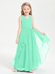 Boho Sleeveless Chiffon Junior Bridesmaid Dresses V-neck Turquoise