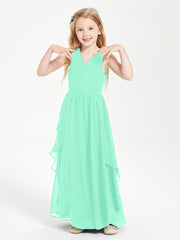 Boho Sleeveless Chiffon Junior Bridesmaid Dresses V-neck Turquoise
