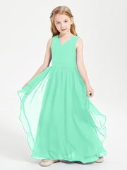 Boho Sleeveless Chiffon Junior Bridesmaid Dresses V-neck Turquoise