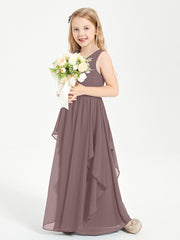 Boho Sleeveless Chiffon Junior Bridesmaid Dresses V-neck Vintage Mauve