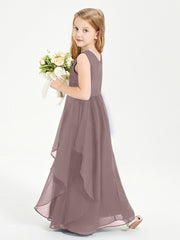 Boho Sleeveless Chiffon Junior Bridesmaid Dresses V-neck Vintage Mauve