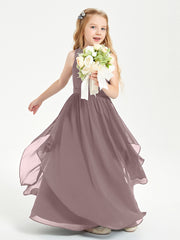 Boho Sleeveless Chiffon Junior Bridesmaid Dresses V-neck Vintage Mauve