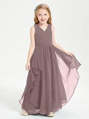 Boho Sleeveless Chiffon Junior Bridesmaid Dresses V-neck Vintage Mauve