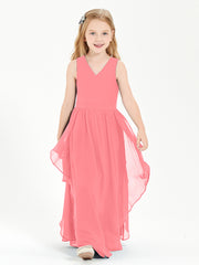 Boho Sleeveless Chiffon Junior Bridesmaid Dresses V-neck Watermelon
