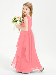 Boho Sleeveless Chiffon Junior Bridesmaid Dresses V-neck Watermelon