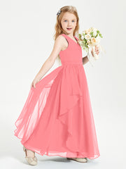 Boho Sleeveless Chiffon Junior Bridesmaid Dresses V-neck Watermelon
