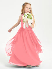 Boho Sleeveless Chiffon Junior Bridesmaid Dresses V-neck Watermelon