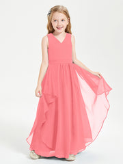 Boho Sleeveless Chiffon Junior Bridesmaid Dresses V-neck Watermelon
