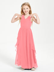 Boho Sleeveless Chiffon Junior Bridesmaid Dresses V-neck Watermelon