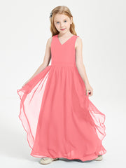 Boho Sleeveless Chiffon Junior Bridesmaid Dresses V-neck Watermelon