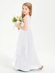Boho Sleeveless Chiffon Junior Bridesmaid Dresses V-neck White